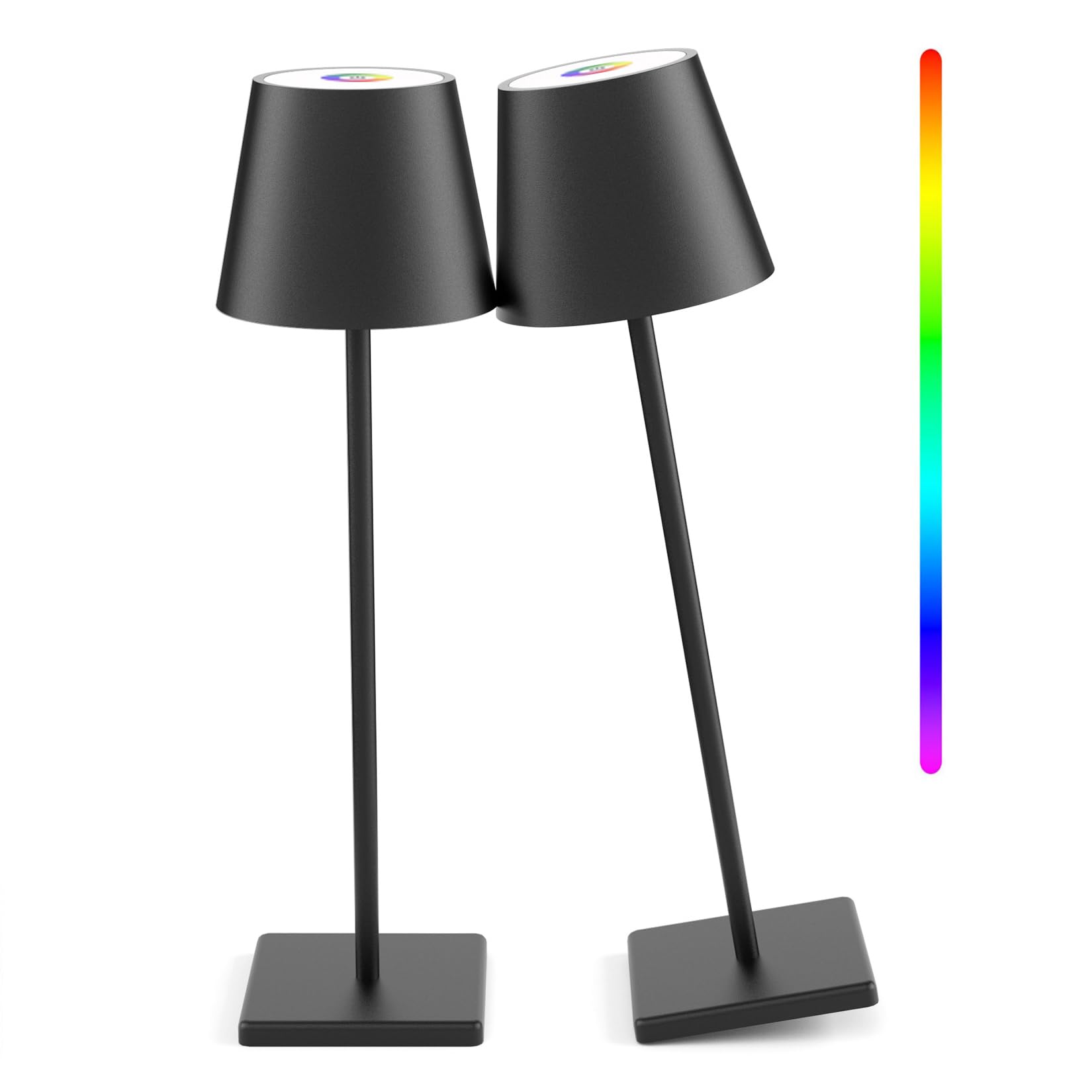 2 Pack LED Cordless Table Lamp with RGB & Stepless Dimming Rechargeable Battery Desk lamp 3W 5000mAh Battery Operated with Modern Portable Table Light for Indoor/Outdoor IP54 Waterproof (Black)