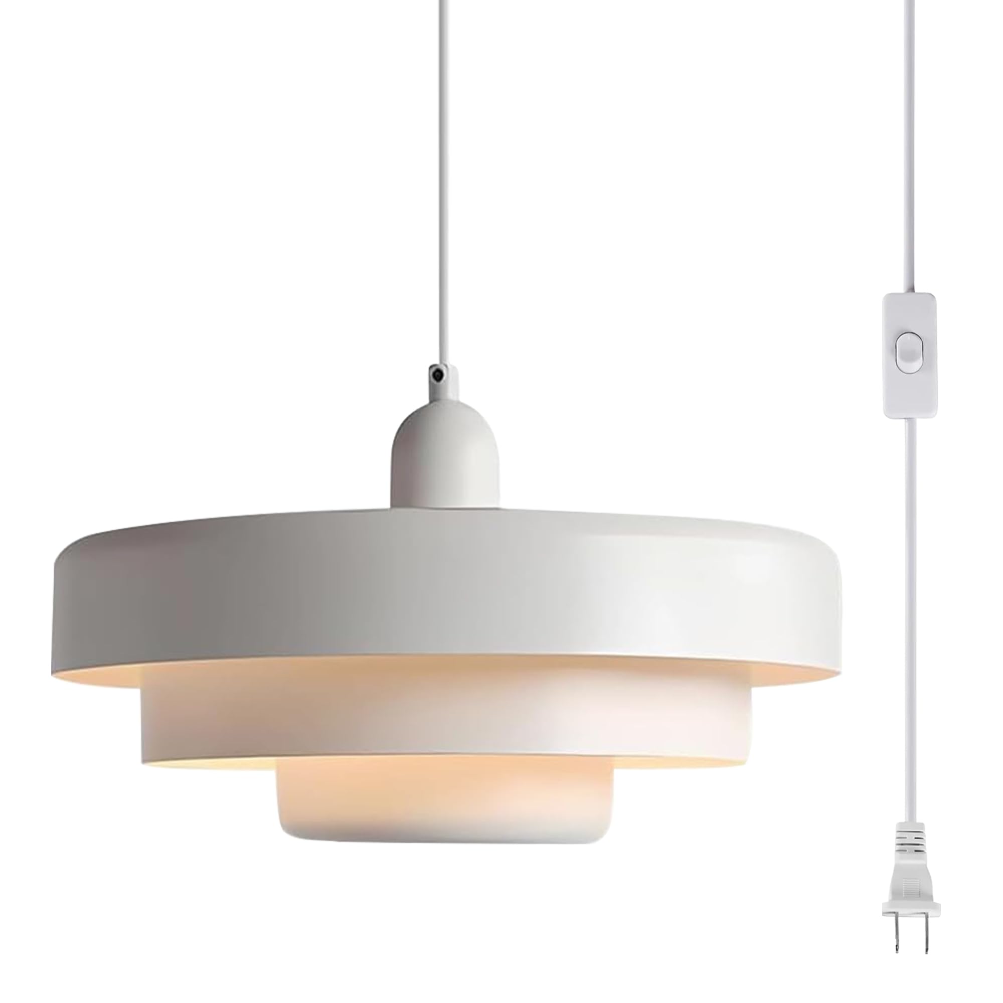 Doungros Hanging Lamp Plug In White Pendant Light Fixtures Mid Century Modern Pendant Lamp Nordic Style Pendant Lighting Metal Shade For Living Room Dining Room Bedroom Kitchen Island