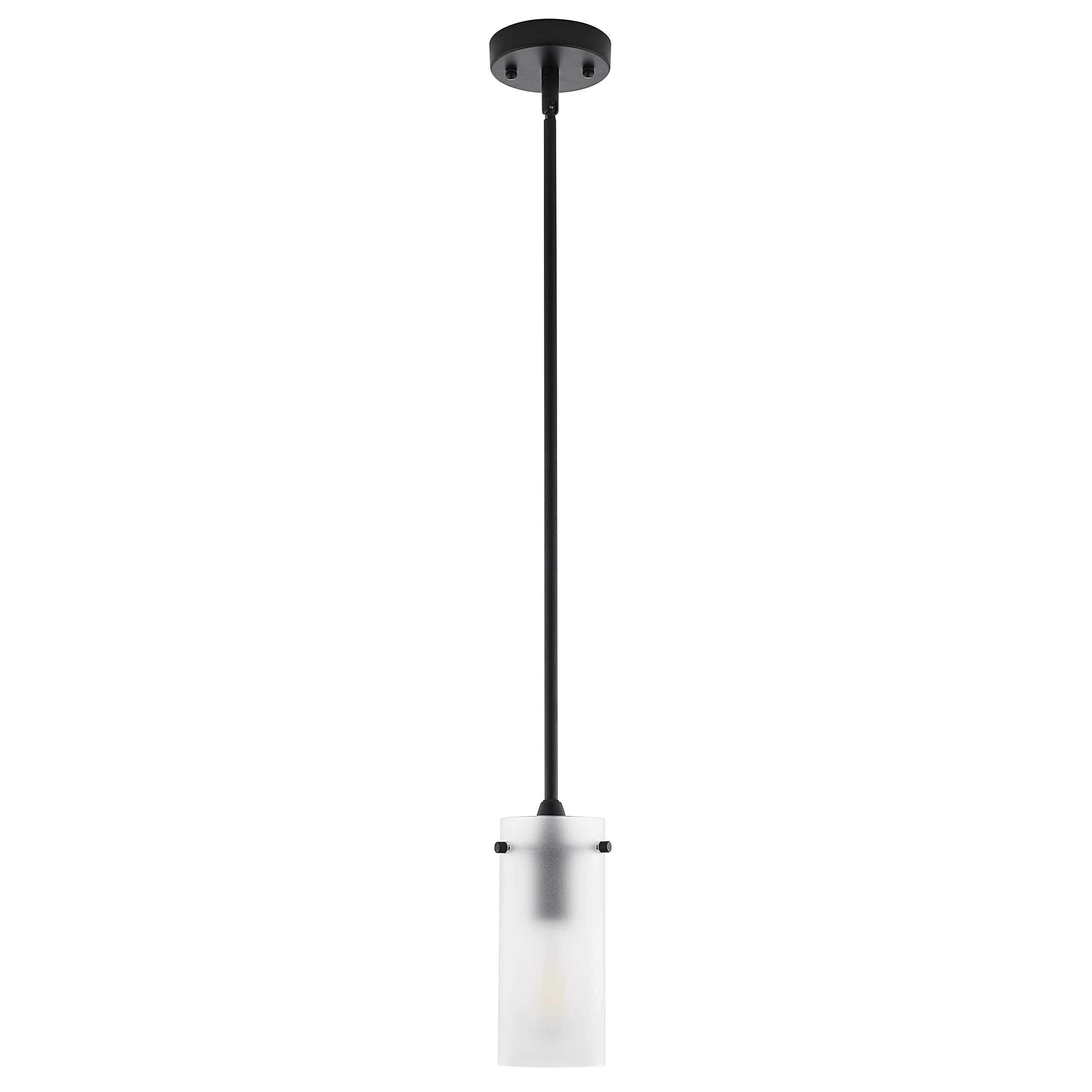 Linea di Liara Pendant Light Fixture, Small Frosted Glass Shade, Black Metal, Model LL-P316F-BLK