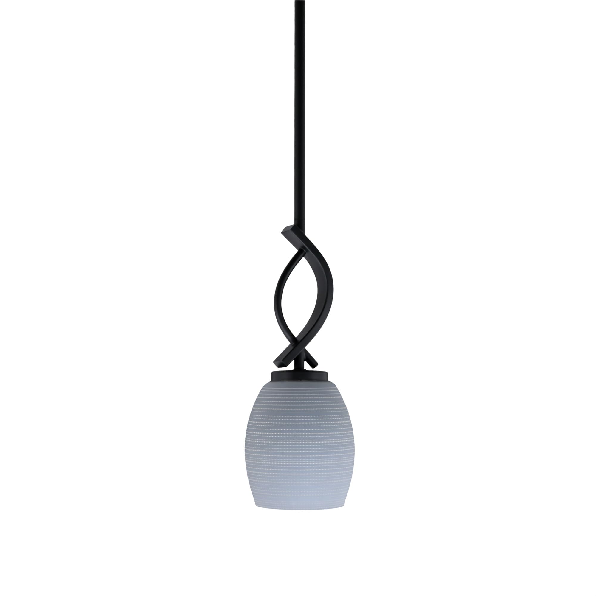 Cavella 1 Light Stem Mini Pendant Shown in Matte Black Finish with 5&quot; Gray Matrix Glass