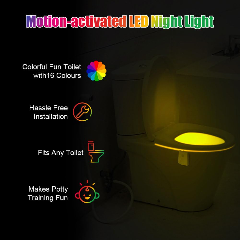 Hotut Toilet Night Lights, 2Pcs Toilet Lights Motion Sensor With Star Projector, Usb Rechargeable 16 Colors Changing Led Inside Toilet Bowl, Bathroom Accessories Decor, Funny Gift For Men Women Kids