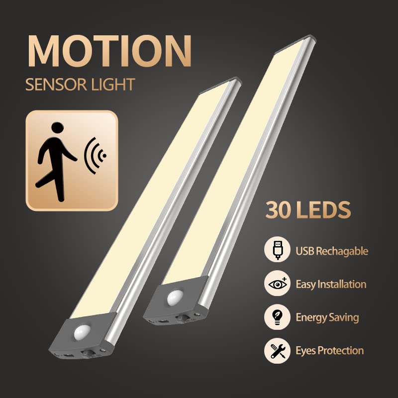 Lepotec 30 Led Under Counter Lighting, Motion Kitchen Cabinet Light, Battery Operated Closet Lights Pantry Light, Rechargeable W