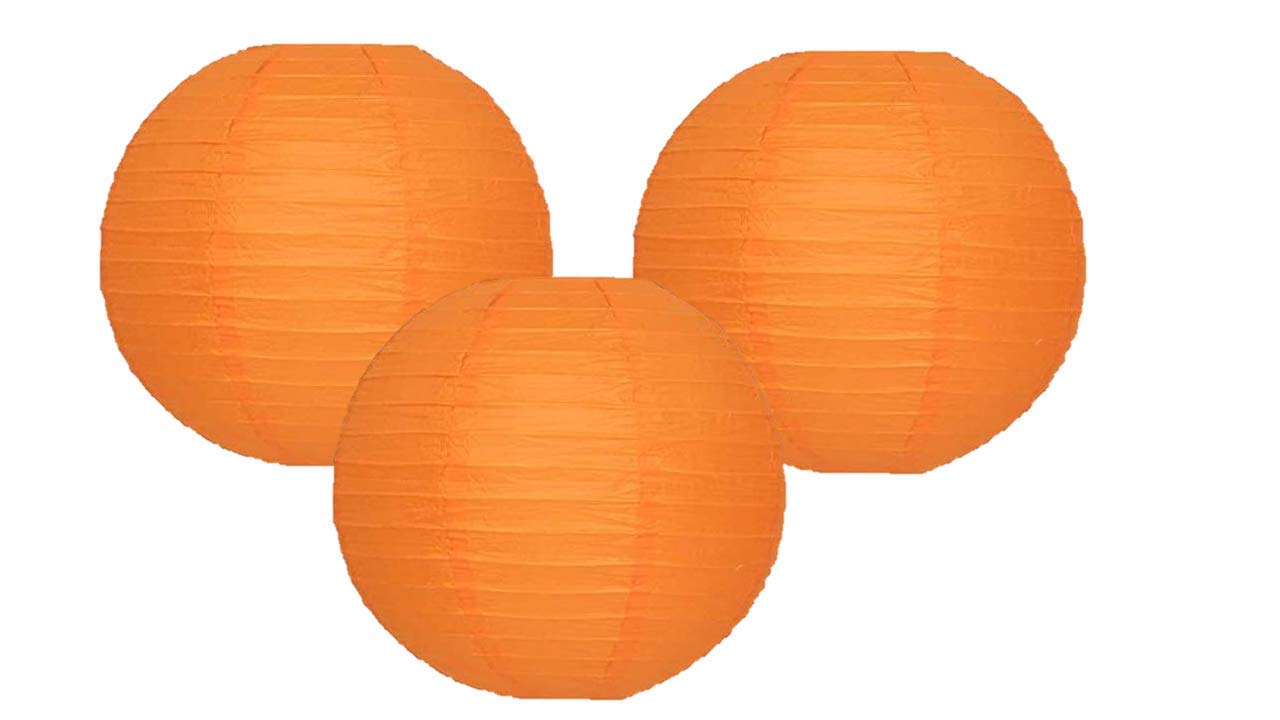 Pack Of 3 Round Paper Lanterns Lamp Wedding Birthday Party Decoration (Orange, 16''/40Cm)