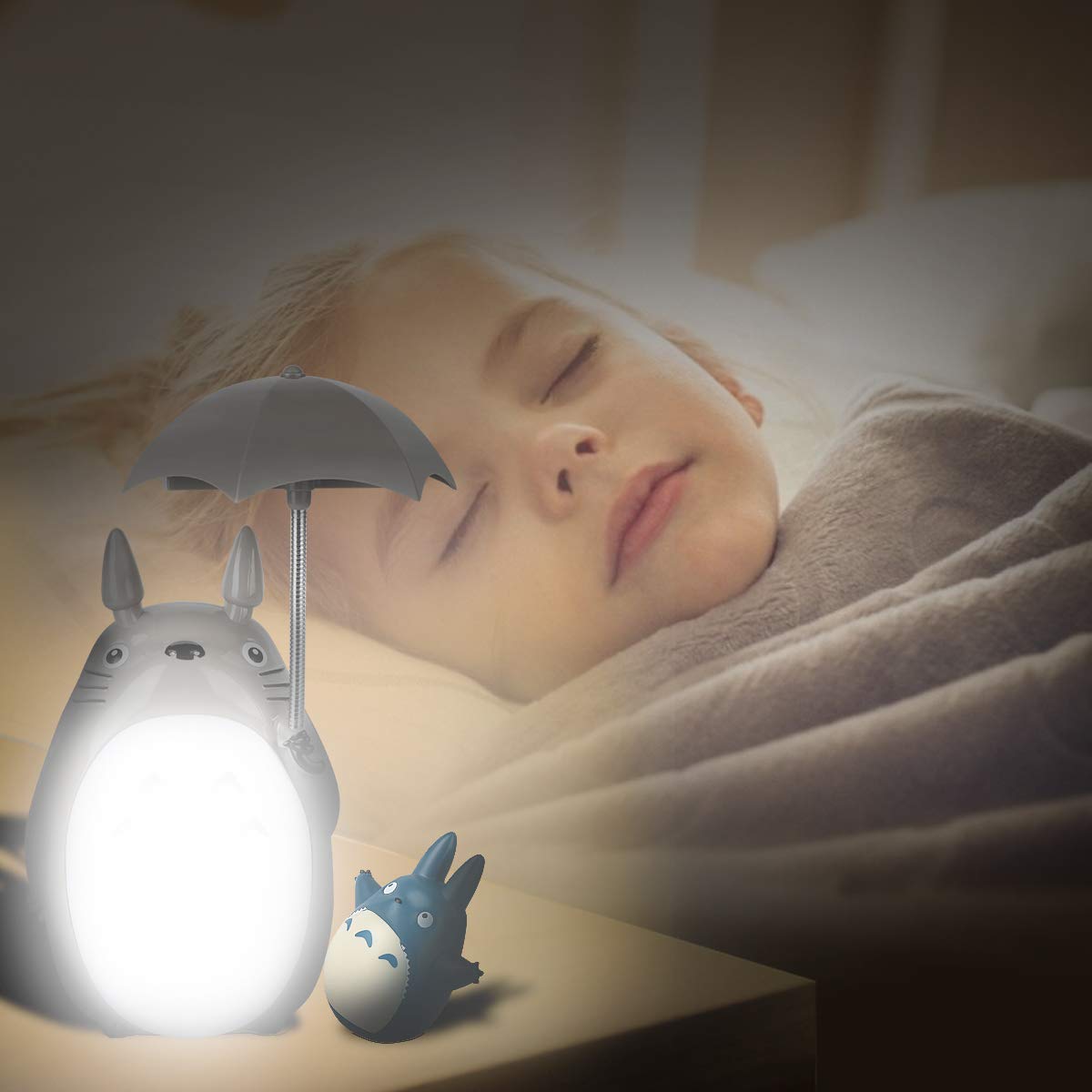 BATVOX Totoro Umbrella LED Night Light Lamp USB Charge - White Belly, Model BT-1014, Bonus Totoro Tumbler for Kids