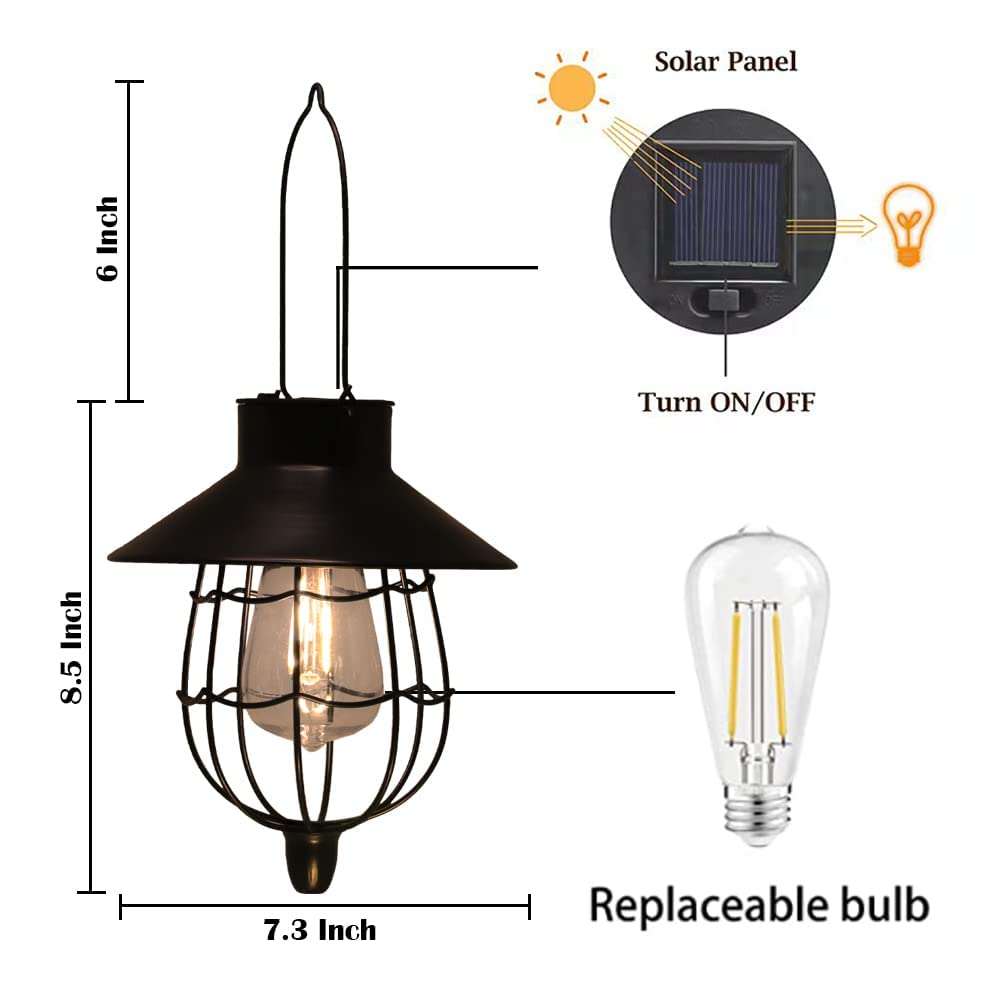Yakii 2 Pack Solar Lantern Hanging Waterproof Outdoor Metal Solar Lamp With Warm White Light Decorate For Yard Garden Pathway Pa