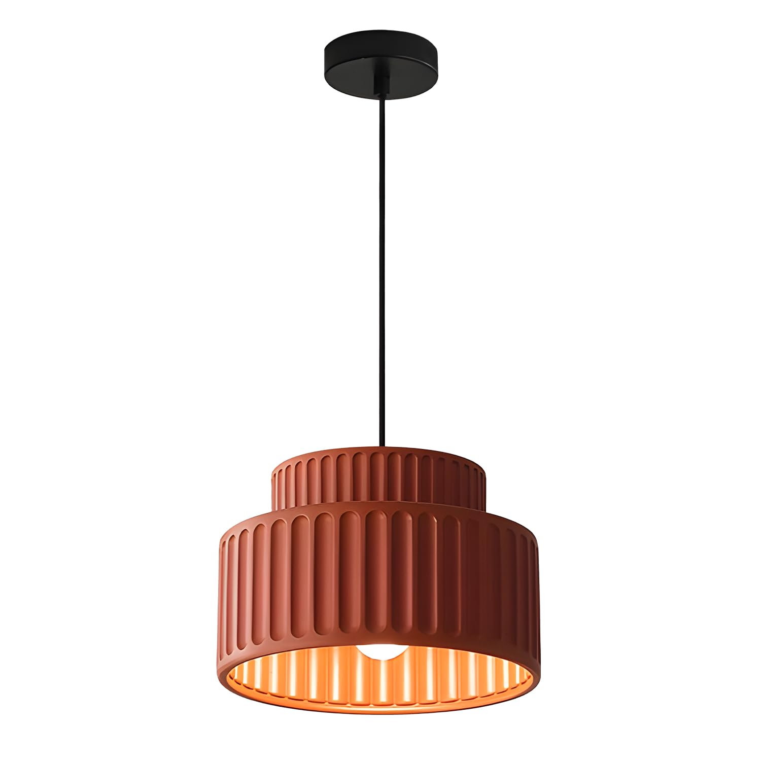 Magiroz Mid Century Modern Nordic Pendant Lights Kitchen Island Vintage 1 Light Single Hanging Light Fixture with Orange Red Resin Shade Colorful Round Pendant Lighting for Dining Room Hallway MPL33-R