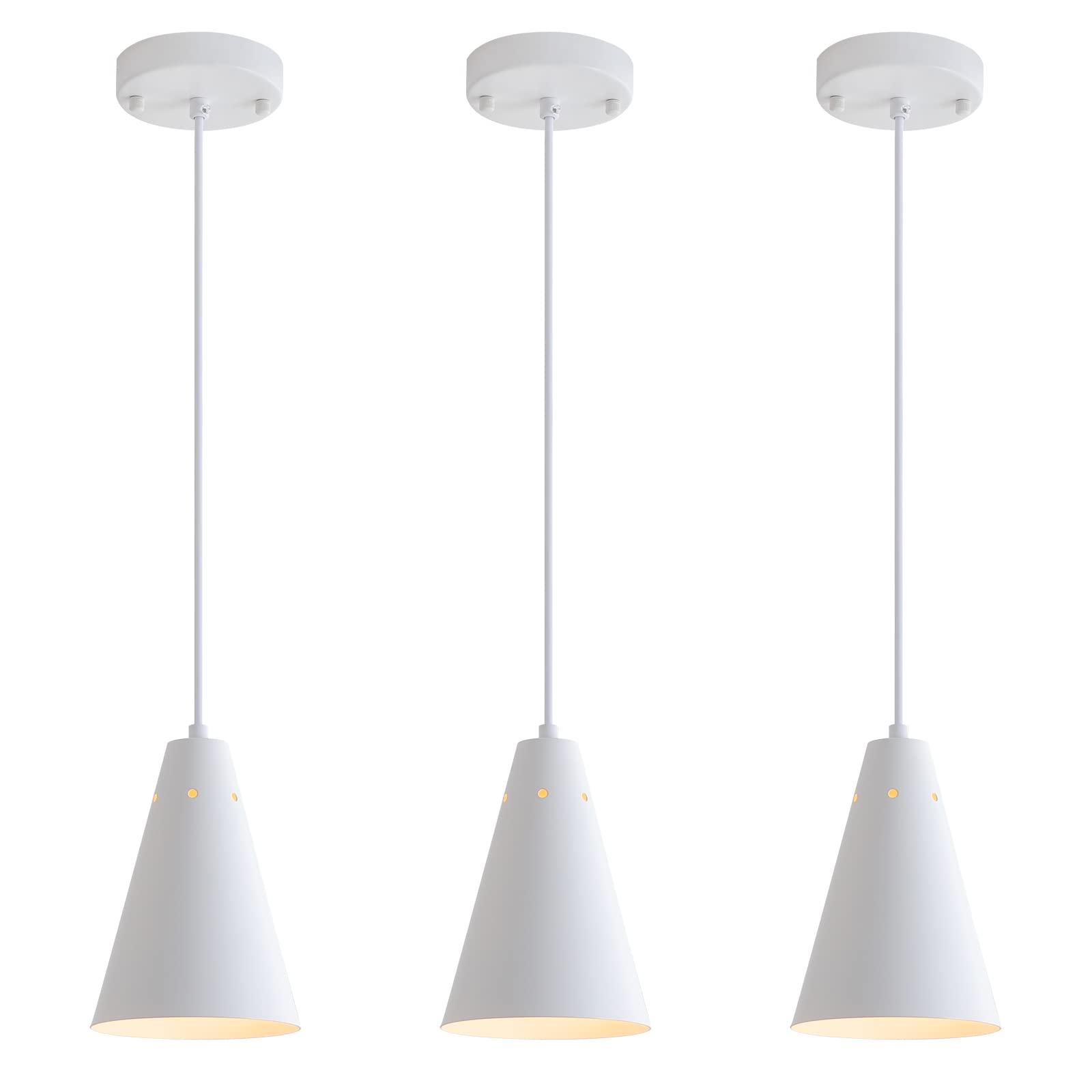 Dijiahua White Pendant Lights 3 Pack, Modern Metal Chandeliers, Adjustable Cord, Farmhouse Style For Kitchen Island & Dining Room