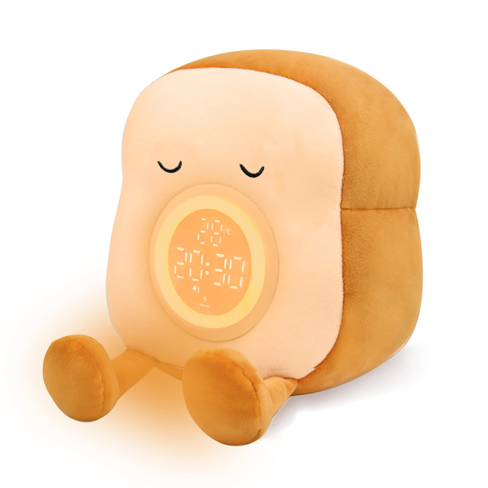QANYI Kids Night Light Plushies, Funny Food Toast Bread Plush Cute Stuffed Alarm Clocks for Bedrooms, Cool Bedside Lamp Gifts fo