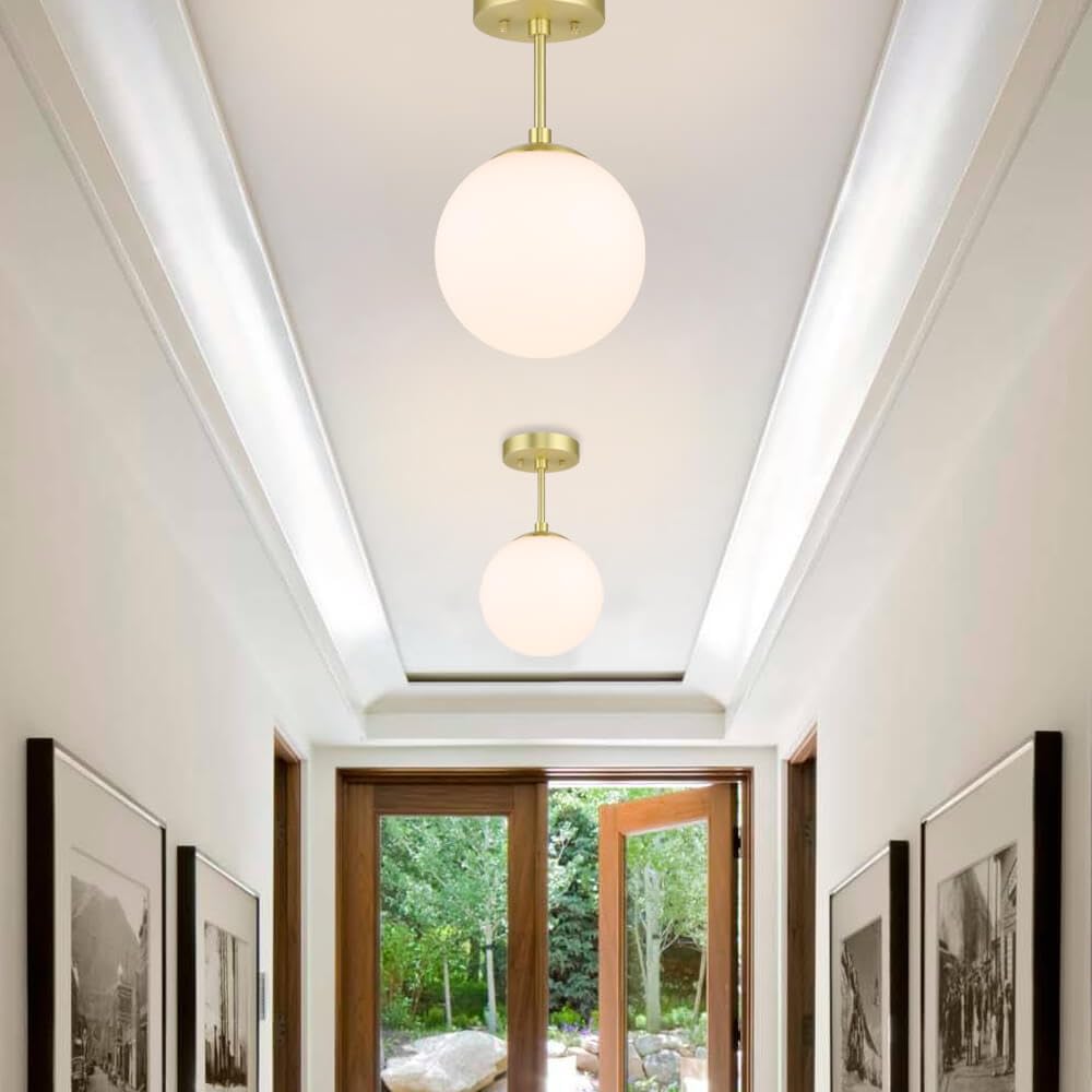 Xinbei Lighting Semi Flush Light 1 Light Semi Flush Mount Ceiling Light, Globe Ceiling Light Satin Brass Finish For Living & Din