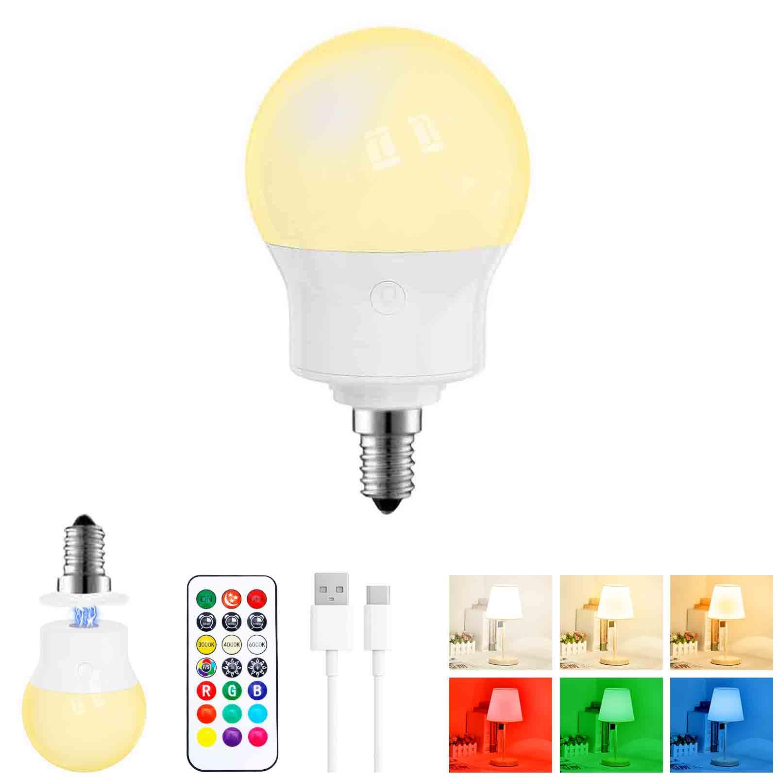 Rechargeable LED Light Bulbs with Remote, Dimmable Magnetic E12 Battery Operated Light Bulb, 12 RGB Colors, 480LM 40W Equivalent