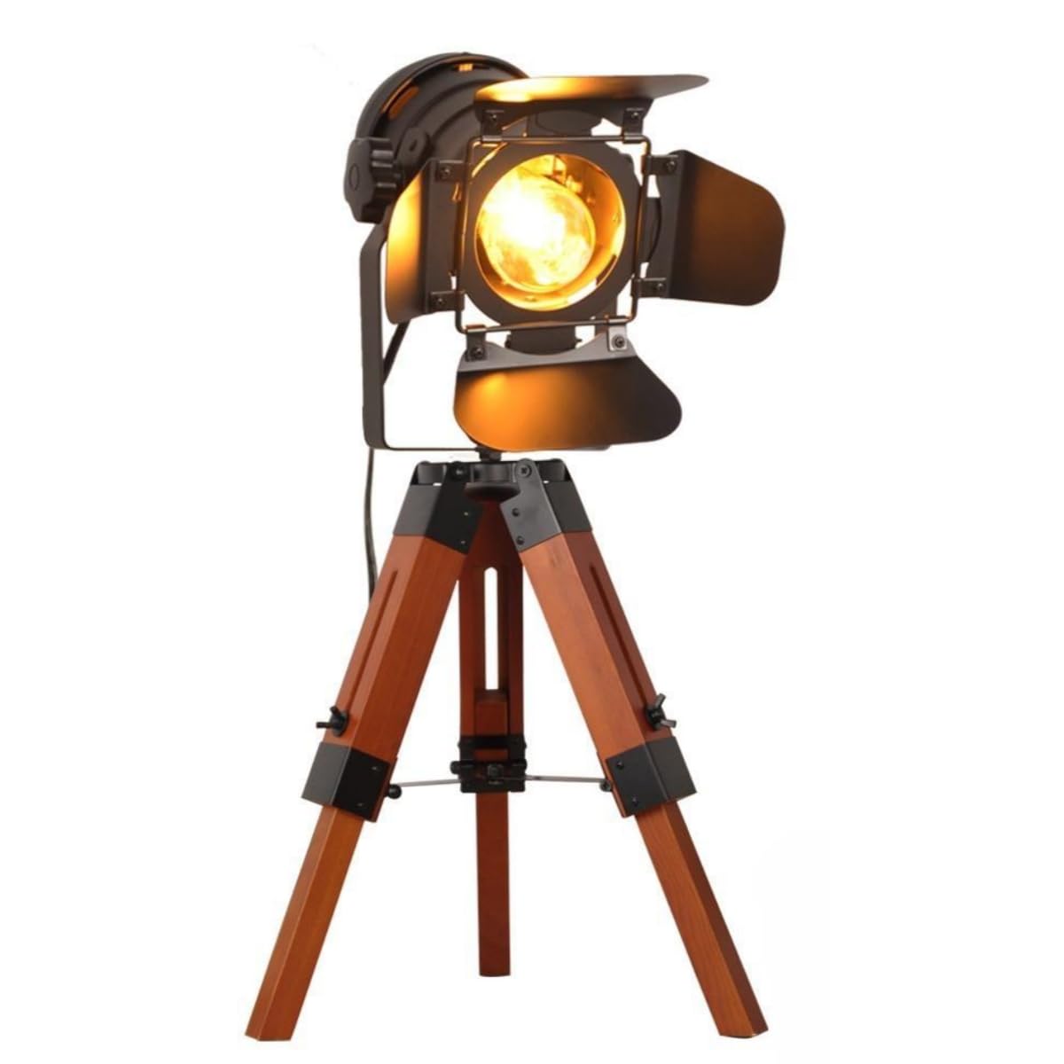 DEC LUCE Industrial Tripod Floor Table Lamp, Vintage Cinema Searchlight Design, Metal, E26 Bulb Not Included, Size: Tripod