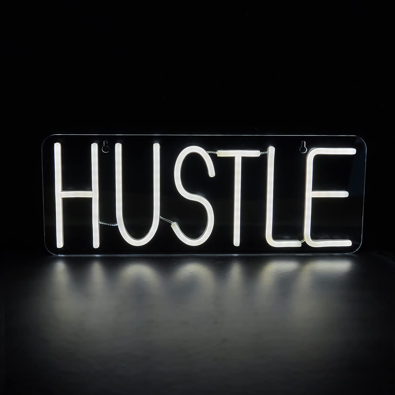 Chi-buy LED Neon Sign HUSTLE, USB Powered Wall Lamp, 15.74inx5.9in, White Red Blue, Model LED-NEON
