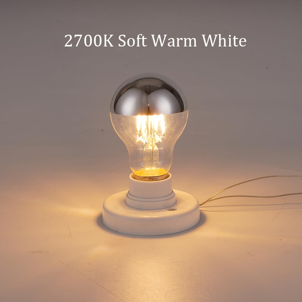Ldchiuen Half Chrome Led Light Bulb 4W (40 Watt Equivalent), Dimmable A19 E26 2700K Warm White Decorative Edison Bulb, Silver Mi