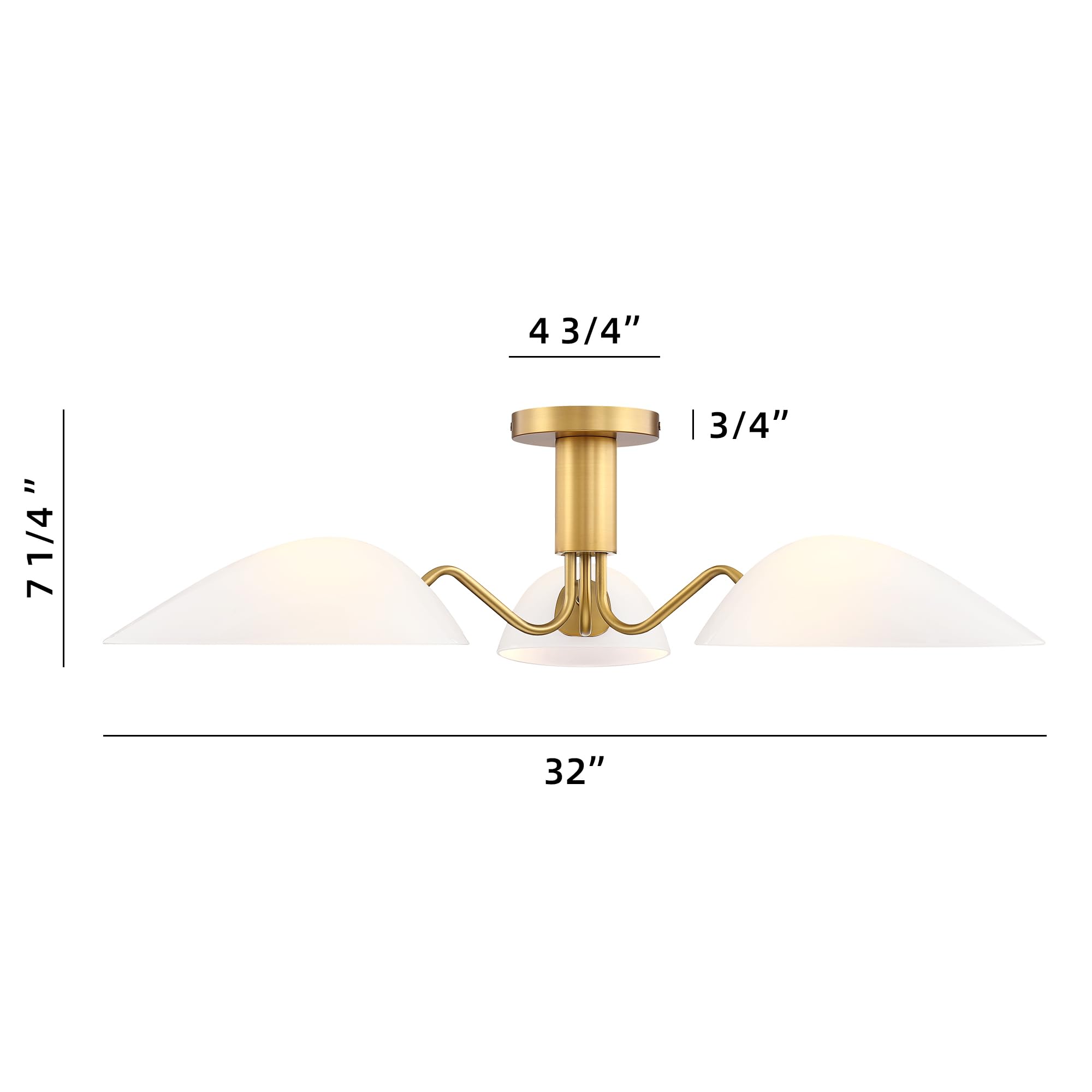 Modern Gold 3-Light Ceiling Light With Opal White Glass Shade Semi Flush Mount Ceiling Light For Living Room Hallway Sputnik Cha