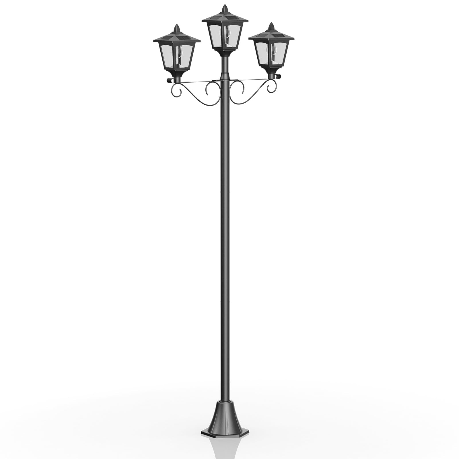 72'' Solar Lamp Post Lights, Triple-Head Street Vintage Outdoor Post Light for Garden, Lawn, Planter Not Included