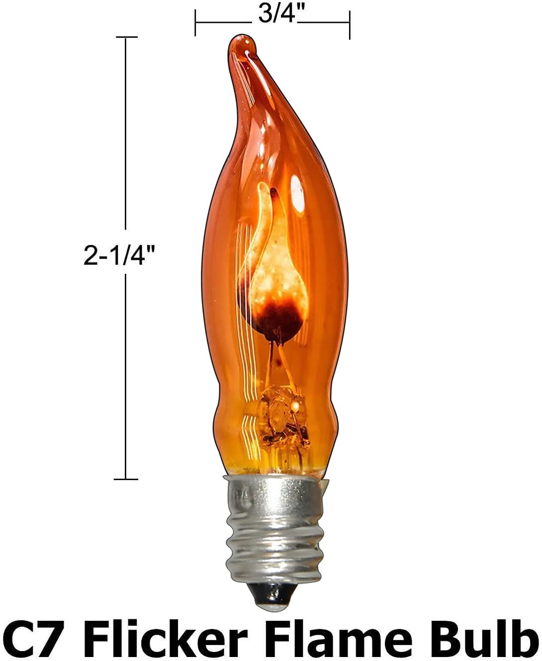Romasaty C18 Flicker Flame Bulb - 12 Pack Orange Glass Flame Shaped Candelabra Light Bulbs