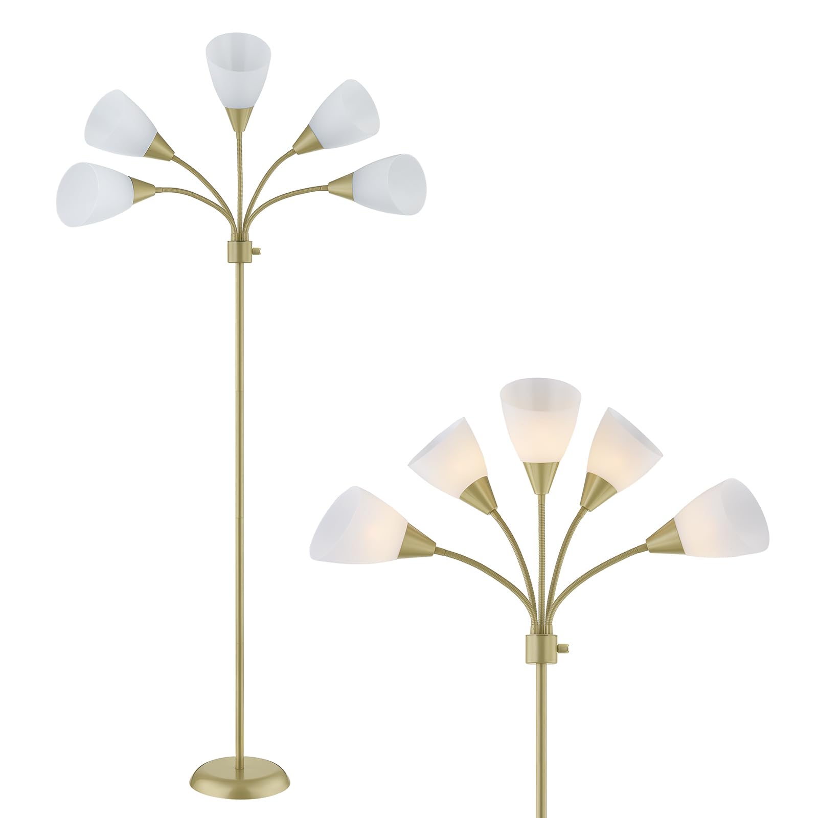 LTGSRC Medusa Modern Decor Floor Lamp, Multi Head Adjustable Gooseneck Bright Light Lamps for Reading, White Shades Tall Standin