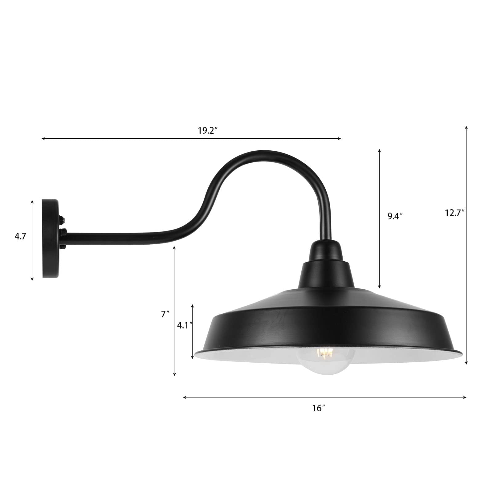 Diyel Dusk To Dawn Gooseneck Barn Lights Outdoor, 16 Inch Dome Large Farmhouse Exterior Light Fixture Wall Mount, Industrial Outdoor Wall Sconce Outside For House, Shop, Porch, Garage,Ddrz020 Bk-4Pack