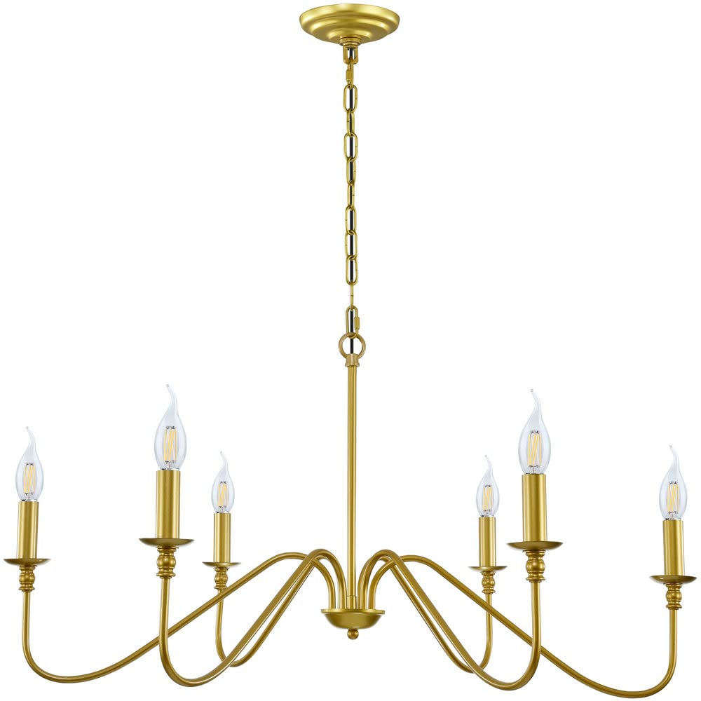 Miluolan Gold Chandelier, 6-Light Chandelier for Dining Room, Bedroom, Foyer, Living Room, Kitchen Island, Entryway, Office, Bar