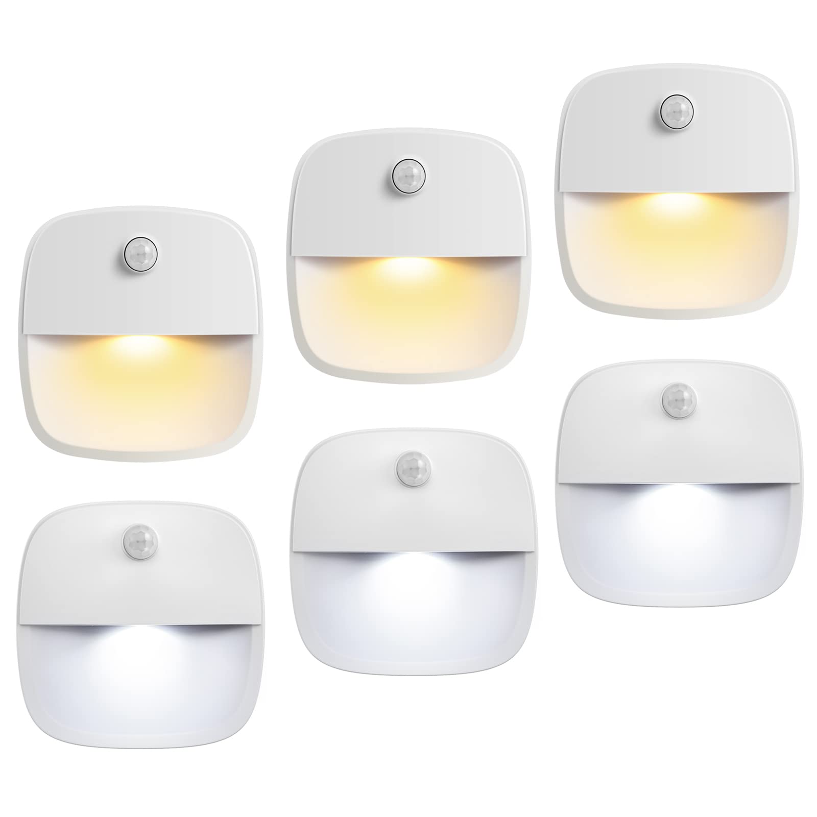 AMIR Motion Sensor Light, LED Night Light, Cordless, Warm White + White, Model e3f4f40e, Safe for Stairs, Bathroom, Kitchen, Closet