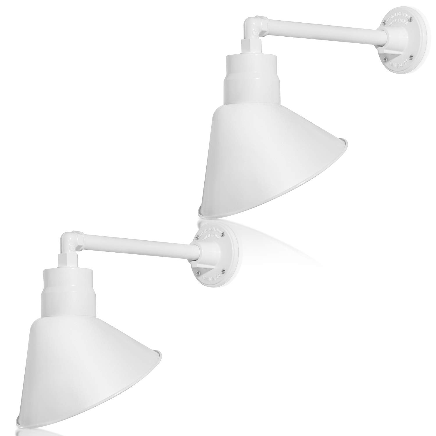 10in. White Angle Shade Gooseneck Sign Light Fixture with 13in. Long Extension Arm - Wall Sconce Farmhouse, Vintage, Antique - U
