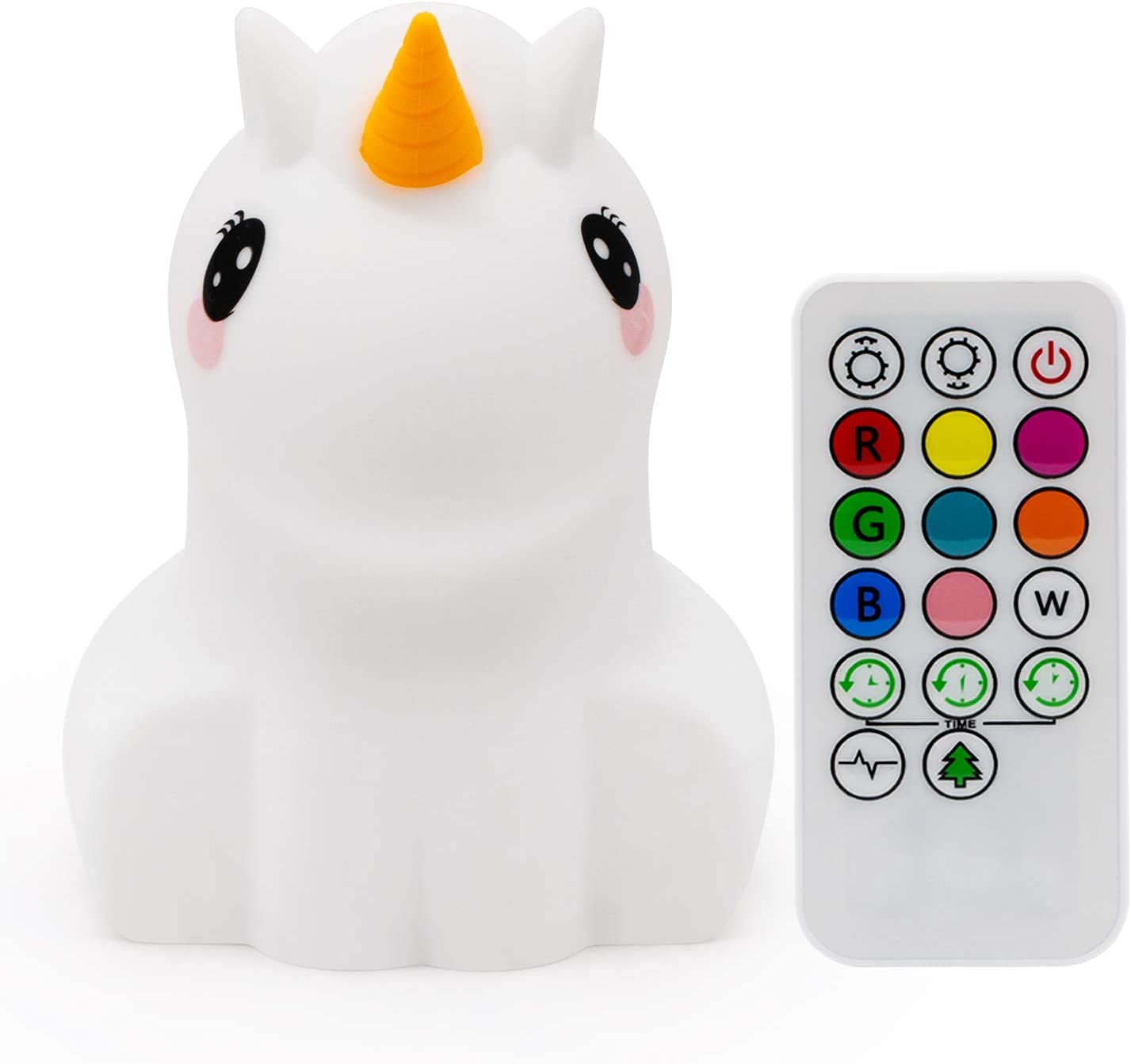 Tekemai Night Light, Big Size Silicone Lamp, Remote & Touch Control, Adjustable Brightness & Color, Unicorn Design, White, Model TC861-8