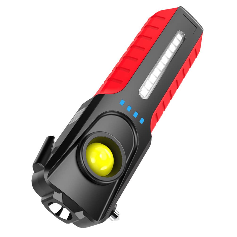 BY-J Car Flashlight, LED Work Light with 4 Modes, Rechargeable, Window Breaker, Seatbelt Cutter, Model JWL-888-Red