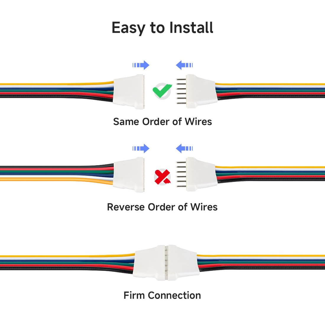 Btf-Lighting 10 Pairs 15Cm 6Pin Jst Sm Male/Female 24Awg Wire Cable Connector Plug For Flexible 5050 Rgbww Rgbcct Smd Fcob Led S