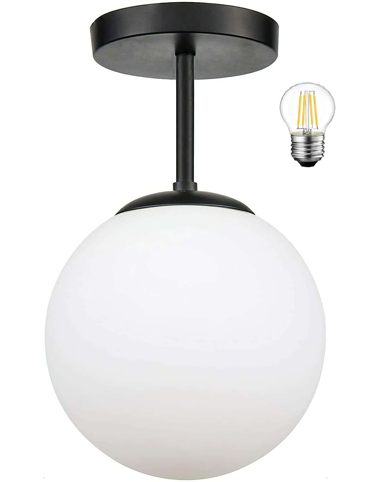 Koko&Yukina Mid Century Modern Frosted Glass Semi Flush Mount Light Fixture, Black Finish