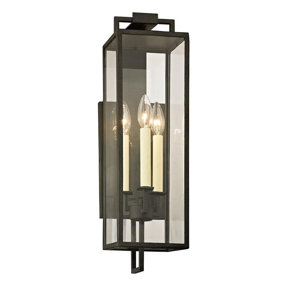 Beckham 3-Light Outdoor Wall Sconce - Forged Iron Finish - Clear Glass