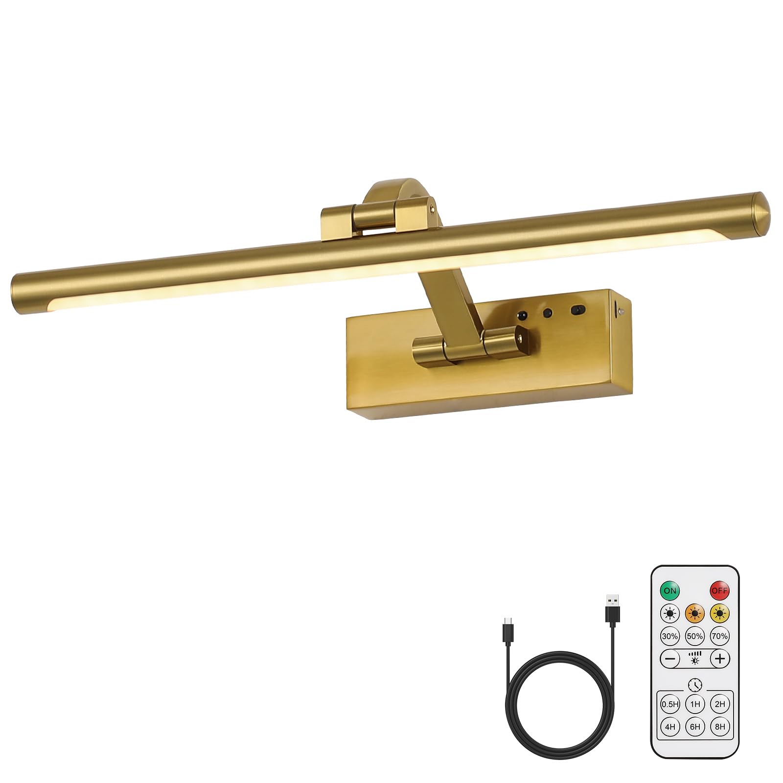 MKBNG Gold Battery Operated Wall Sconce with Remote - 3CCT Picture Lights for Wall, 270 Rotatable Lamp for Aura Frame Or Under C