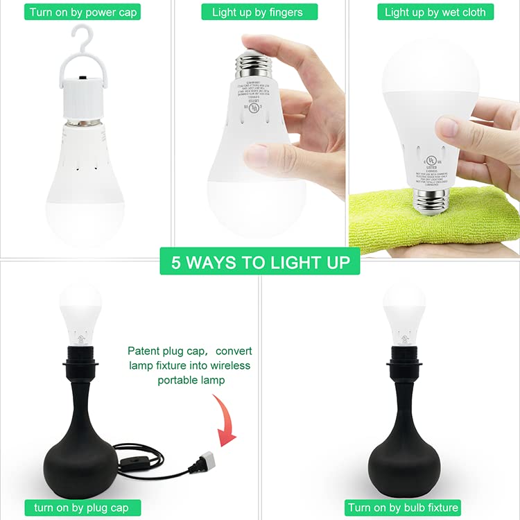 JackonLux Emergency Rechargeable Light Bulbs, 80W Equivalent, Dimmable Warm White, 2 Pack, Self-Charging, 2000mAh, Soft White 3000K