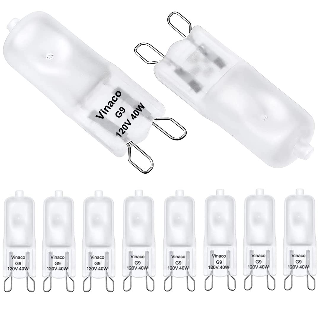 Vinaco G9 Bulb 40W Halogen Light Bulbs, Warm White, 10 Pack, Frosted Glass, Dimmable, Model BULBP30
