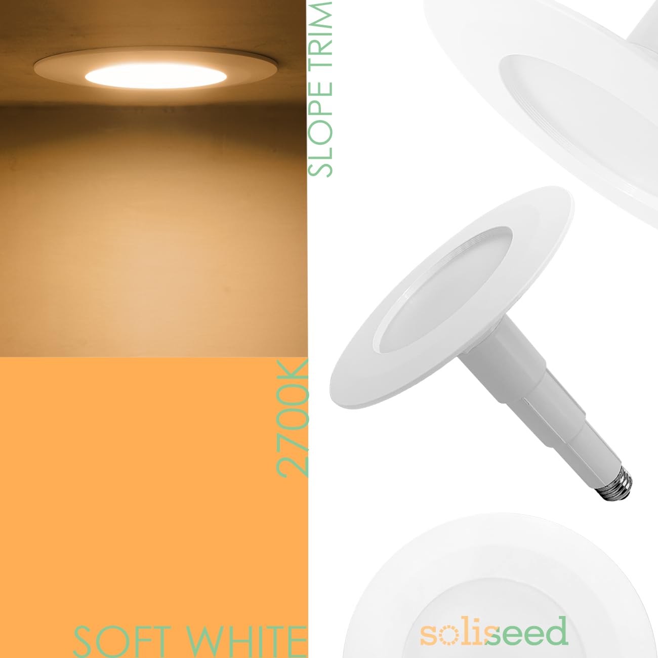 Soliseed 5/6 Inch LED Recessed Can Lights, 12W=60W, 2700K Soft White, Dimmable, ETL Damp Rated, 6 Pack