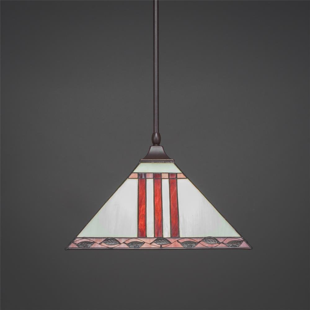 Toltec Lighting 13-Dg-958 Stem Hung Pendant With Square Fitter With 14&quot; Purple And Metal Leaf Tiffany Glass, Dark Granite Finish