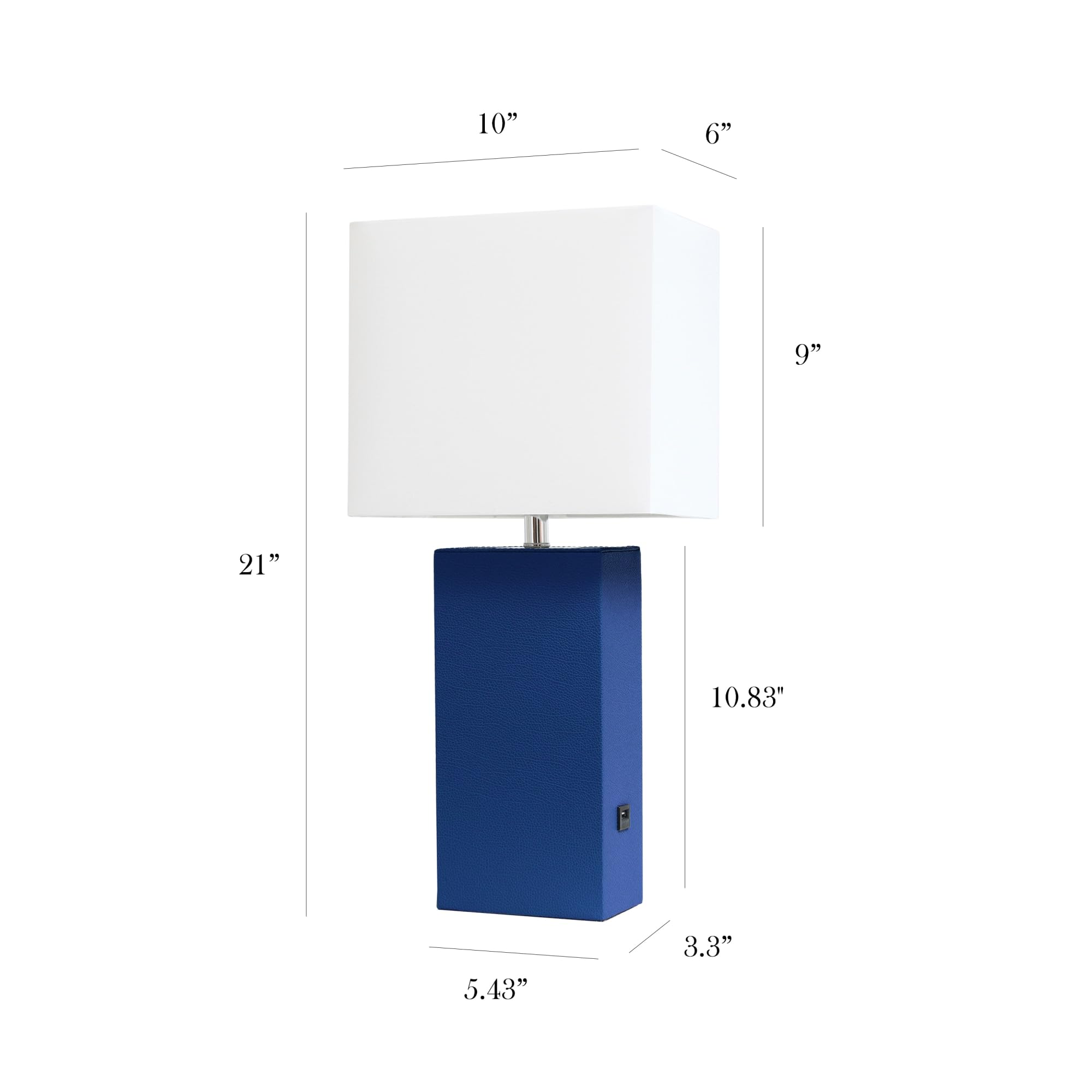 Elegant Designs Lt1053-Blu Modern Leather Usb And White Fabric Shade Table Lamp, Blue (Pack Of 1)