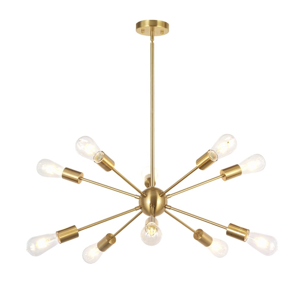 BONLICHT Sputnik Chandelier 10 Light Brushed Brass Metal Pendant Lighting Model 3006-10SN