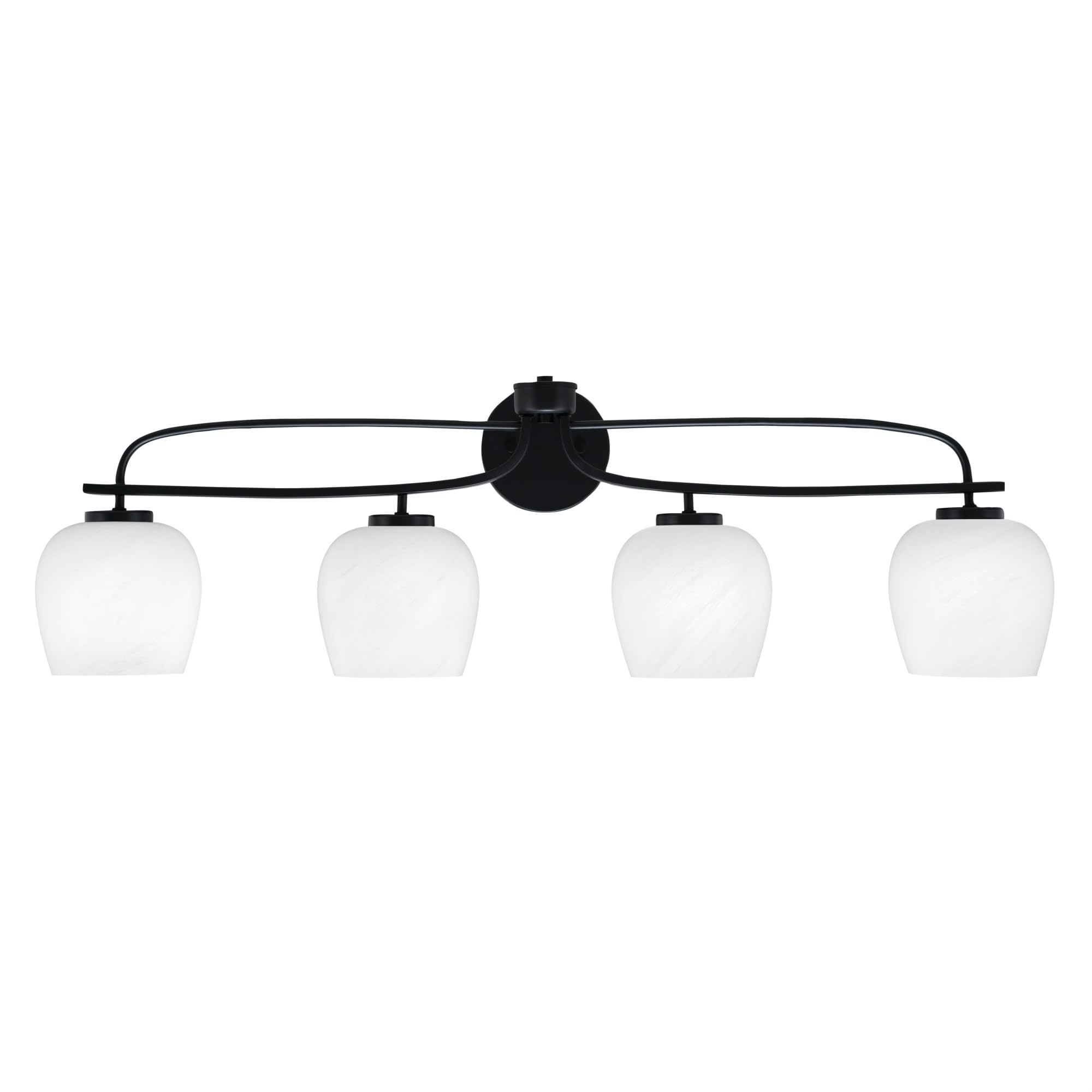 Cavella 4 Light Bath Bar Shown In Matte Black Finish With 6" White Marble Glass