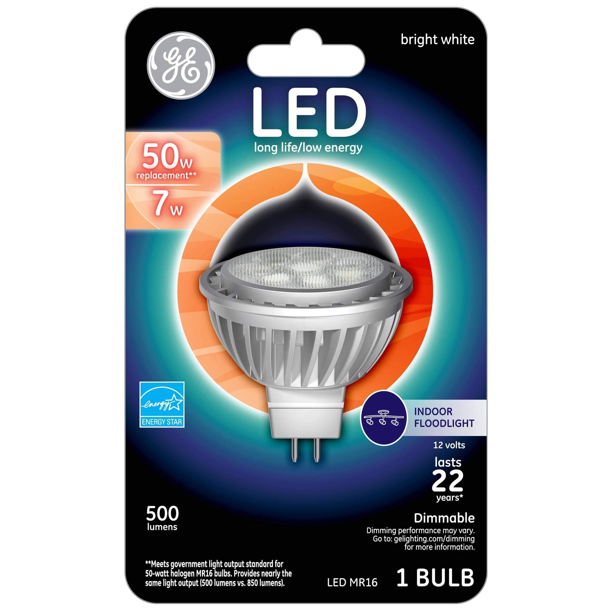 GE LED MR16 Accent Bulb, 7W Bright White, GU5.3 Base, 1-Pack, Aluminum Oxide