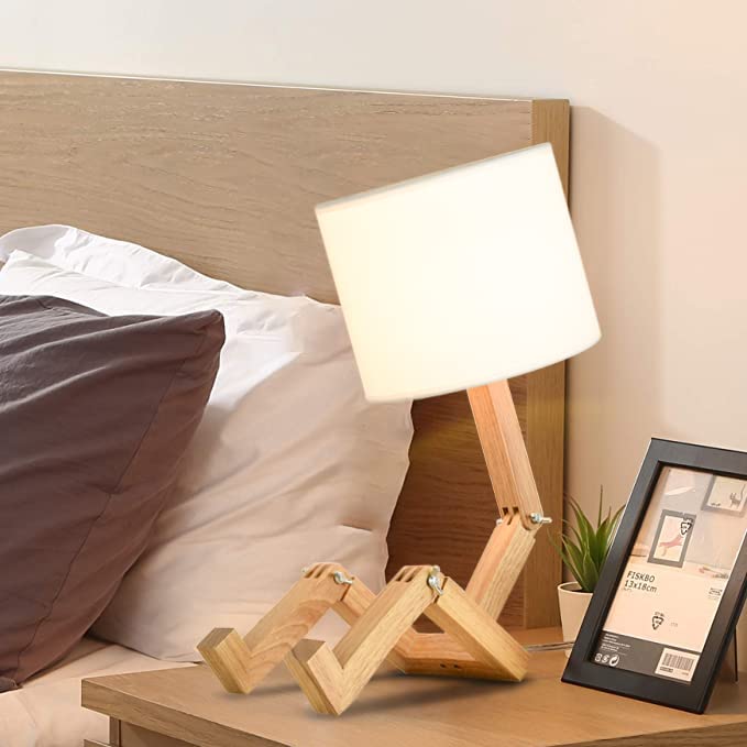 Mumeng Cute Desk Lamp, Unique Table Lamp,Wooden Bedside Table Lamps Fun Quirky Robot Lamp Whimsical Cute Lamp For Home,Dorm Room
