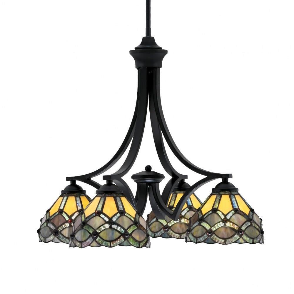 Toltec Lighting 568-Mb-9435 Zilo - 4 Light Downlight Chandelier-19.5 Inches Tall And 22.25 Inches Wide, Finish Color: Matte Black, Glass Color: Grand Merlot Art