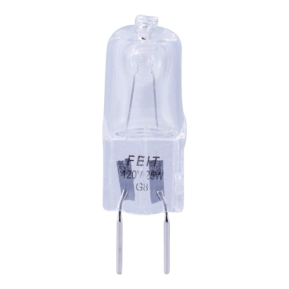 Feit Electric G8 Halogen Light Bulb, 25W Dimmable, 6-Pack, 3000k Warm White, Model BPQ25/G8/CAN/6, Glass