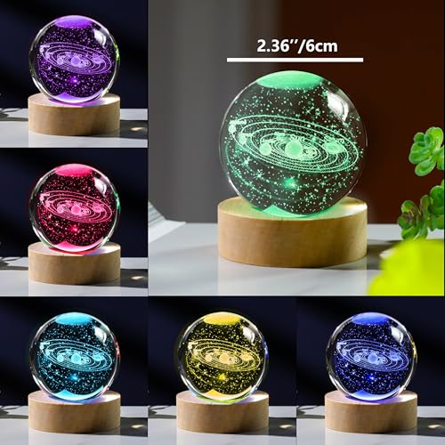 Precious Memorial 3D Solar System Crystal Ball Decor with LED Touch Base, Colorful Lighting, Perfect for Science and Astronomy Gifts