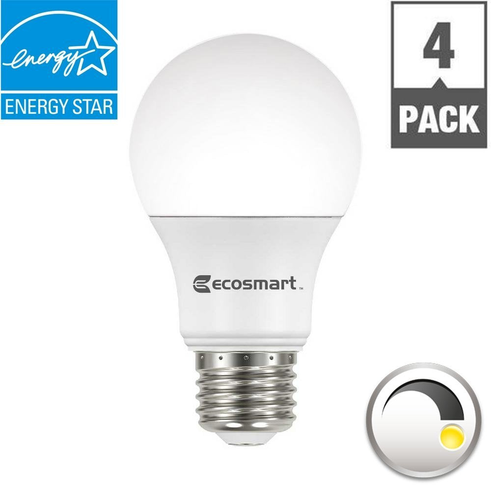 EcoSmart Dimmable LED Light Bulb, 60W Equivalent, Warm White, 4-Pack, Energy Star Certified, Model 1001370396