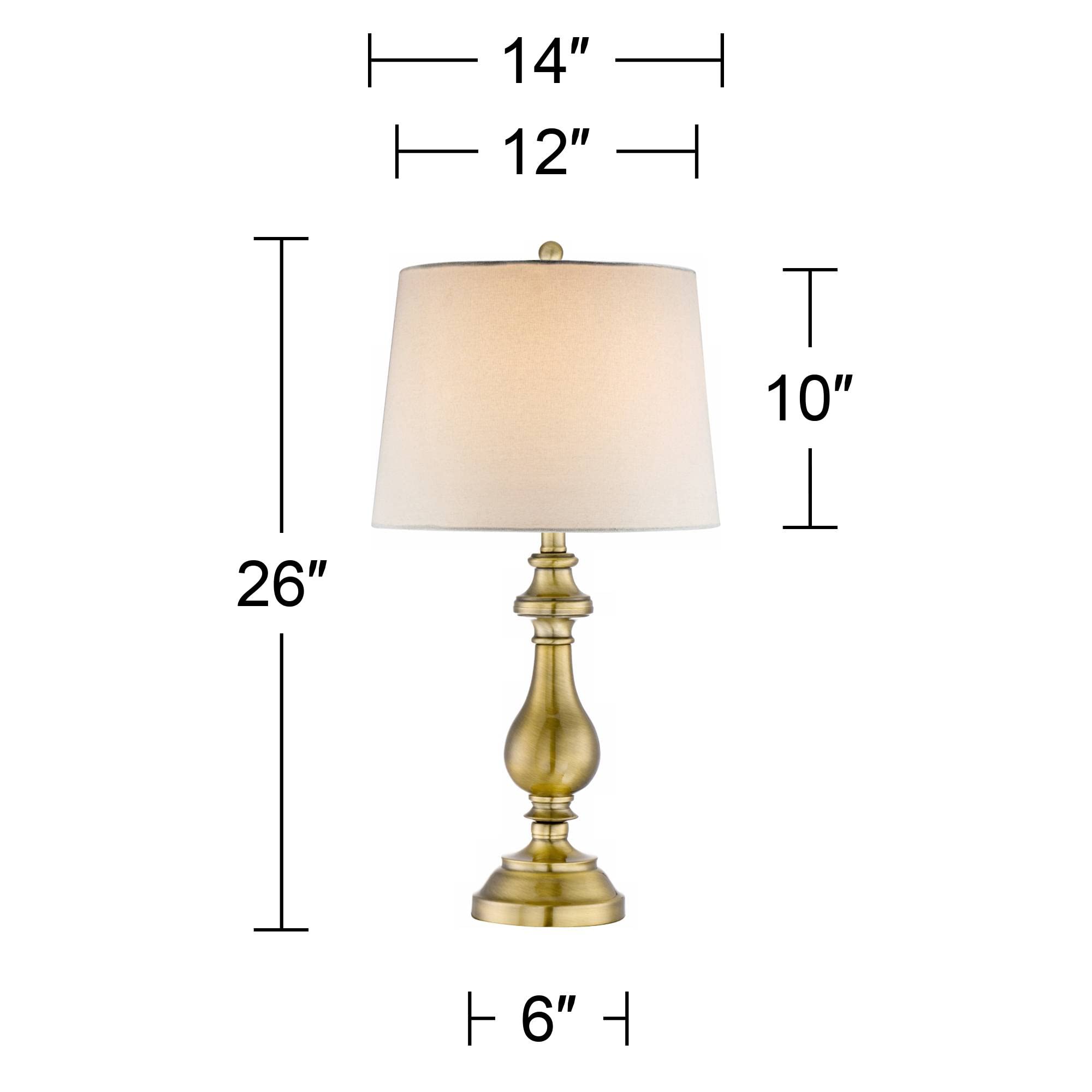Regency Hill Fairlee Traditional Candlestick Style Table Lamps 26'' High Set Of 2 Antique Brass Gold White Fabric Drum Shade Dec