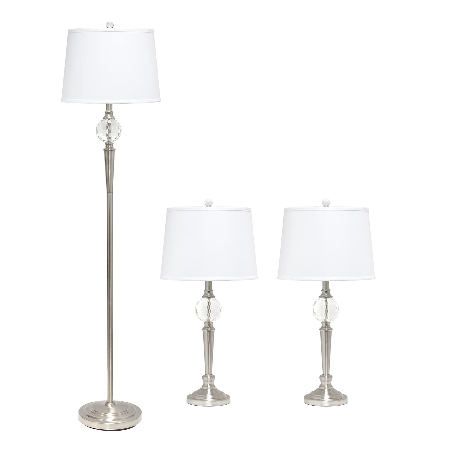Lalia Home Brushed Nickel Crystal Drop Table & Floor Lamp Set, 63&quot; Height, Metal Design