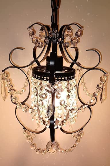 riomasee Mini Chandelier Black Crystal Chandelier 1 Light Elegant Chandelier Crystal Iron Ceiling Light Fixture for Bedroom,Farm