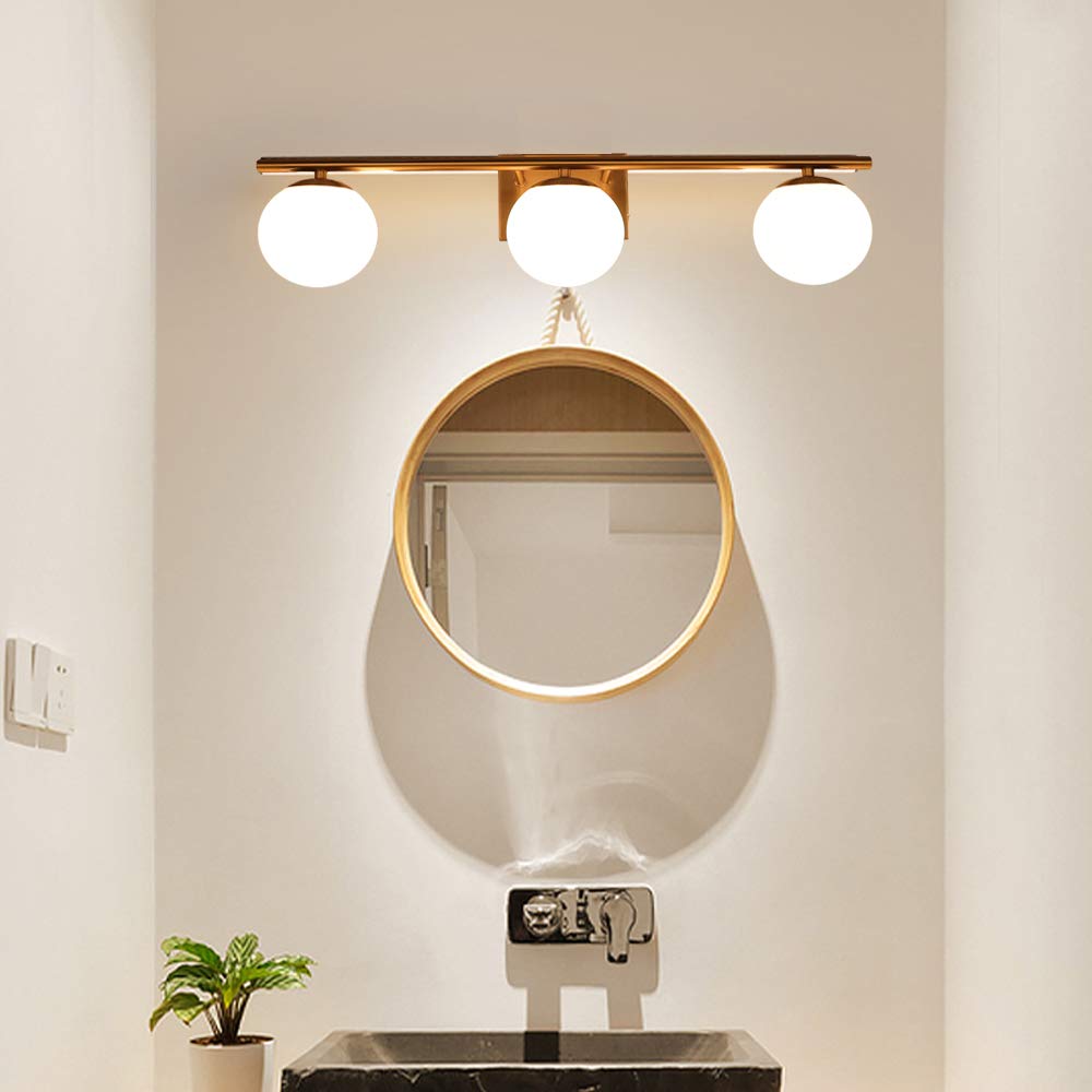 YHTlaeh New Bathroom Vanity Light Fixtures 3 Lights Brushed Brass Glass Shade Modern Wall Bar Sconce Over Mirror