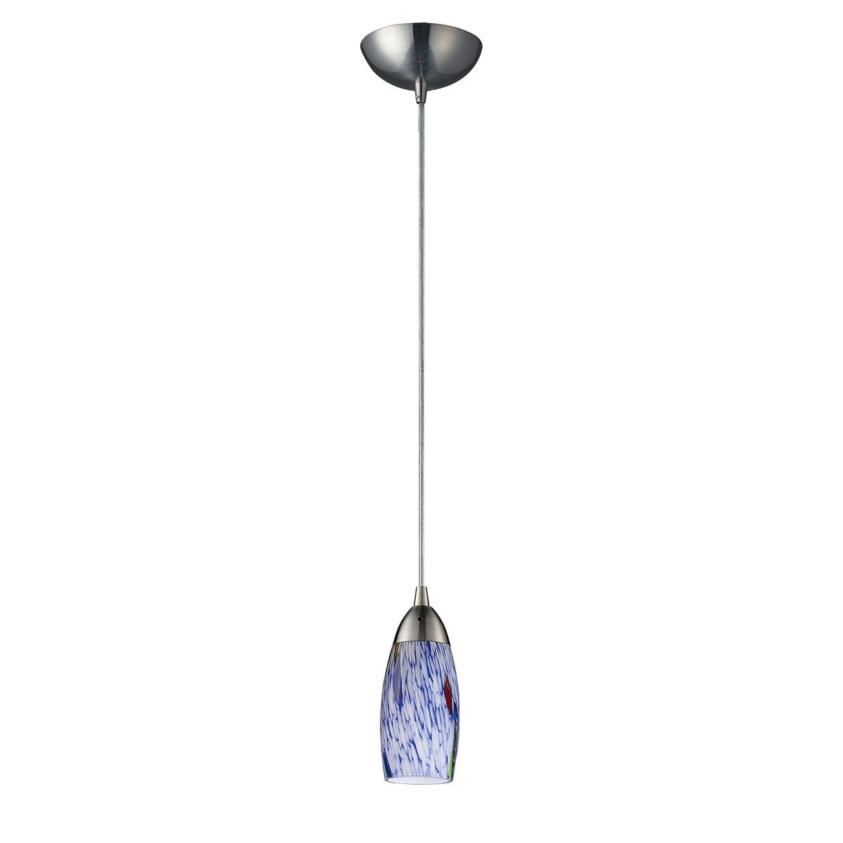 Elk Home Milan Mini Pendant Light - 1-Light Satin Nickel With Starburst Blue Glass, 3W X 3D X 