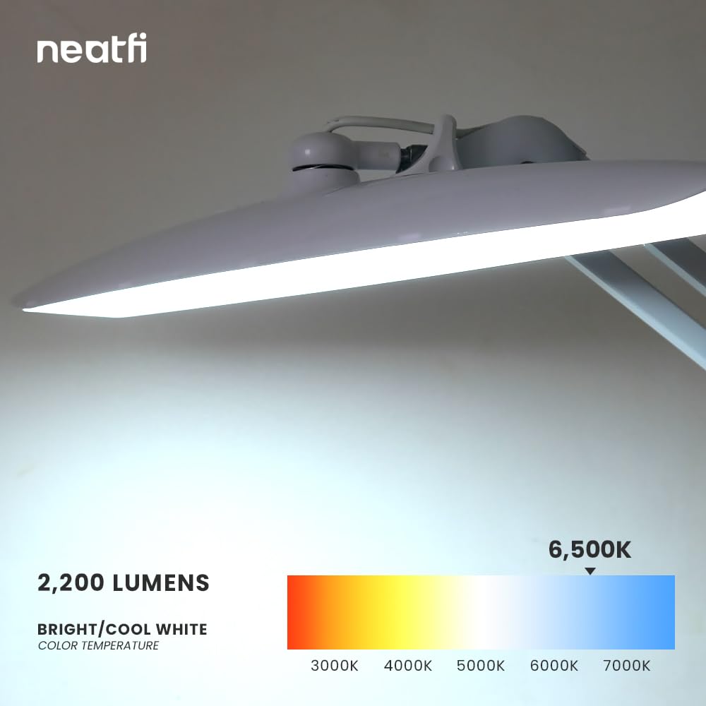 Neatfi XL LED Task Lamp, 2200 Lumens, 24W, Dimmable, 4 Level Brightness, White, Model 9501LED-TS1-AH